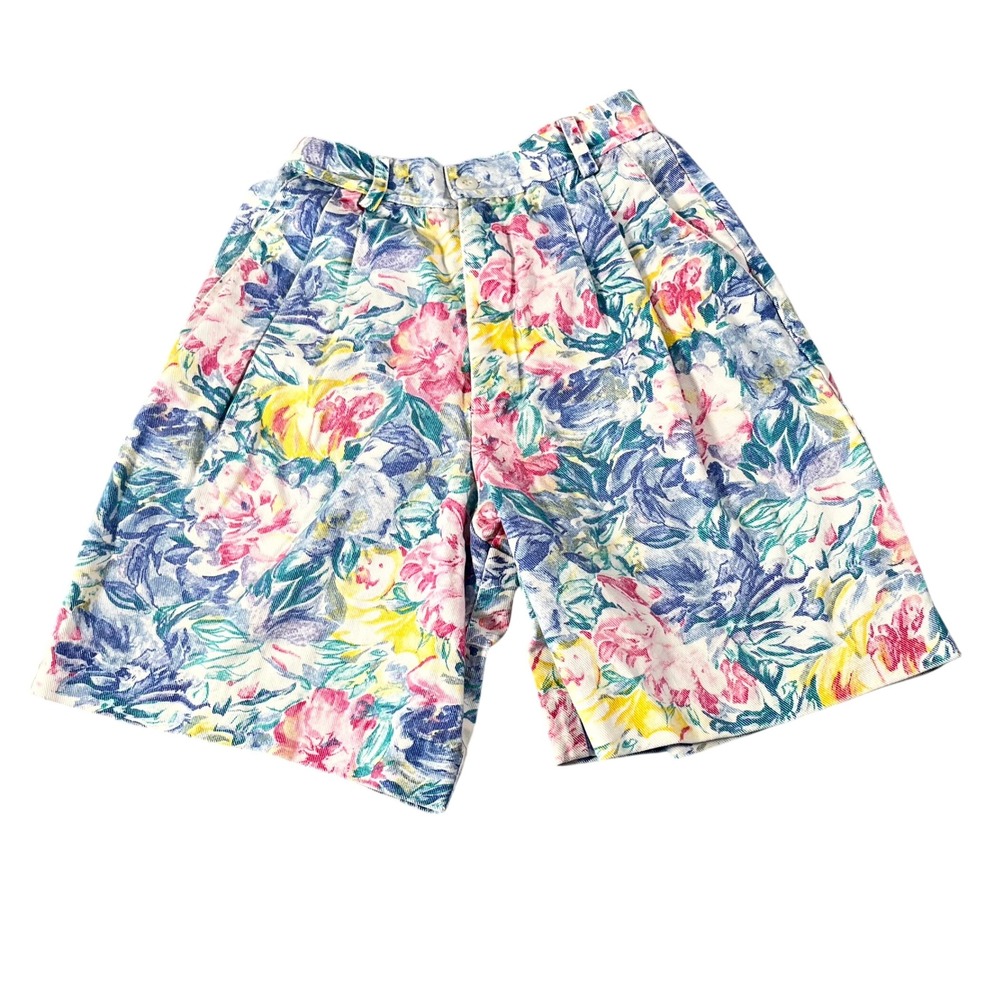 Vintage Bentley Arbuckle Shorts Womens 24 Multicolor Floral Cotton Pleated Front
